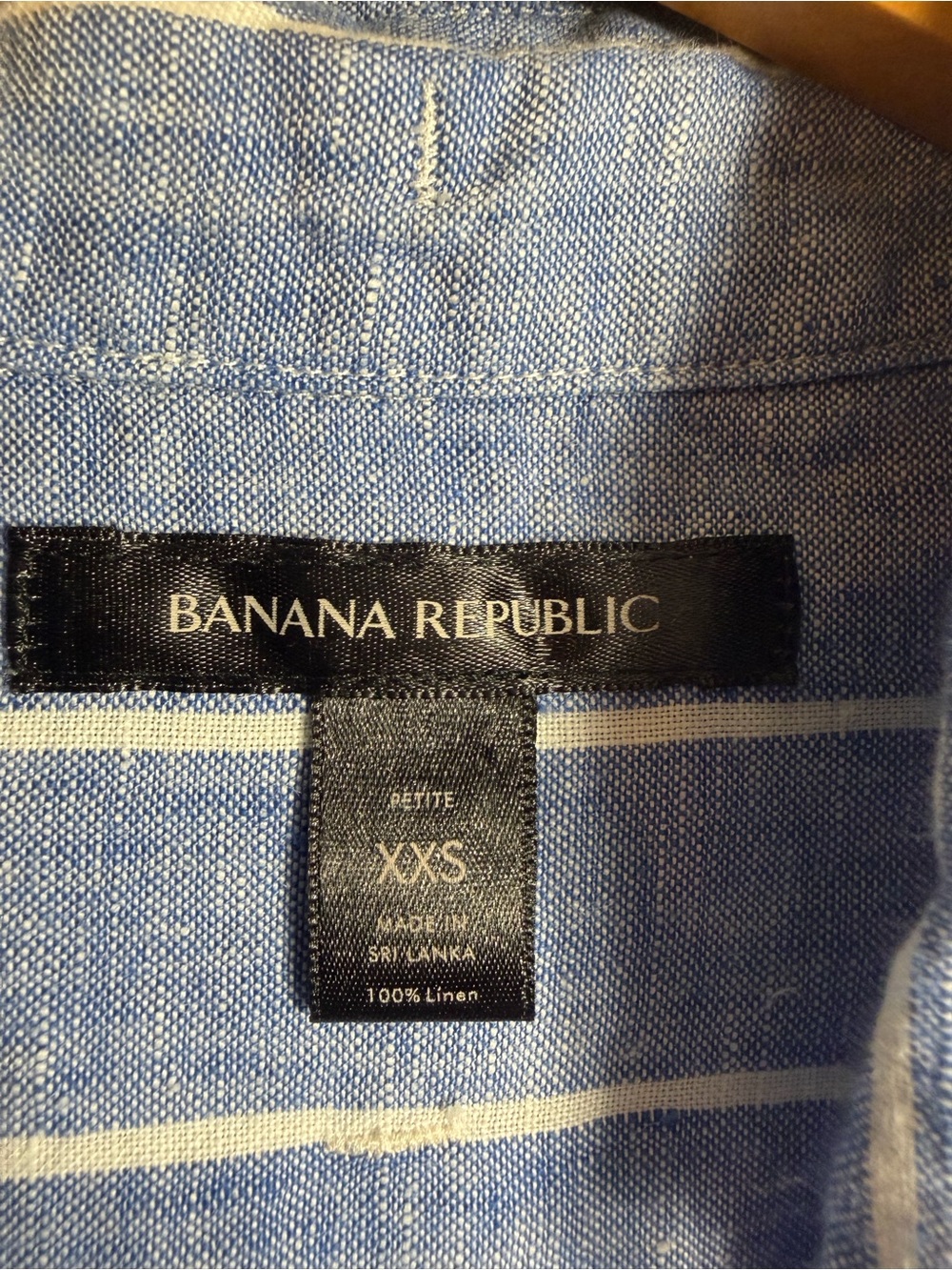 Banana Republic Linen Striped Button Front Shirt Petite XXS Blue White Coastal - Picture 3 of 4